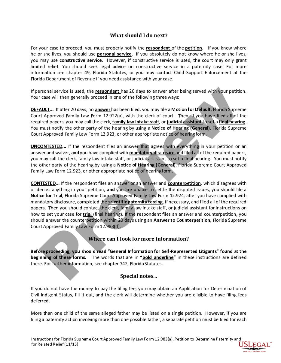 page 1 Petition to Determine Paternity and for Related Relief preview