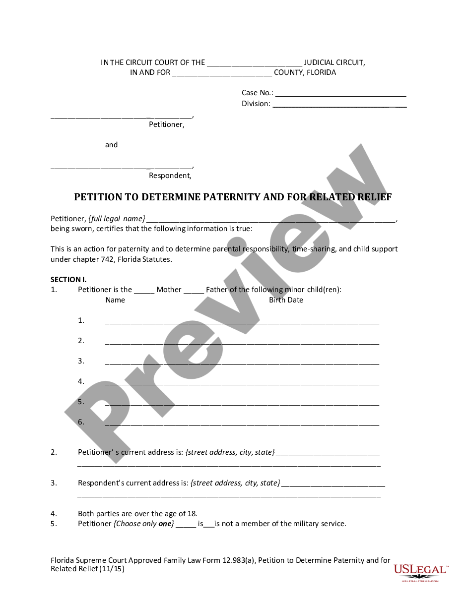 page 4 Petition to Determine Paternity and for Related Relief preview