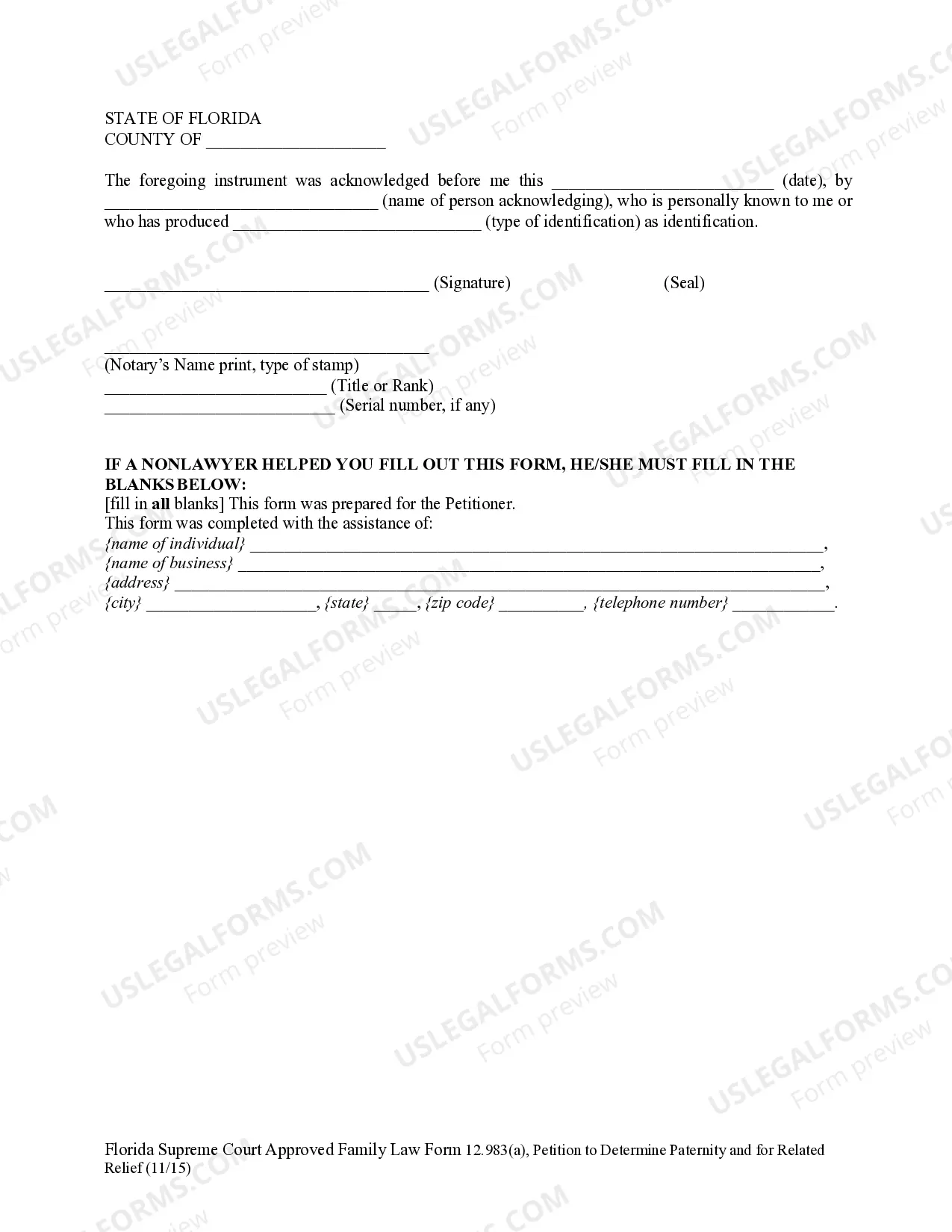 Preview Petition to Determine Paternity and for Related Relief