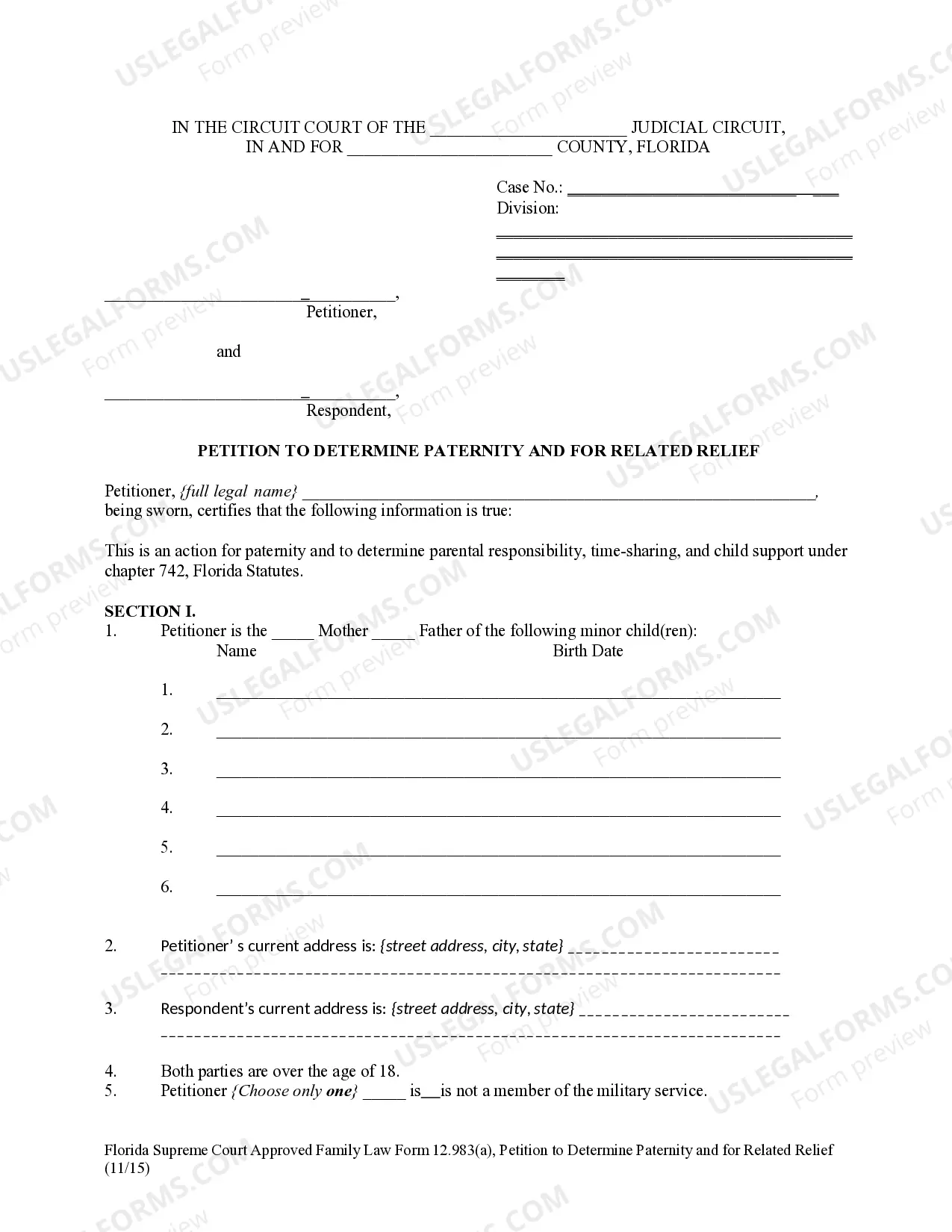 Preview Petition to Determine Paternity and for Related Relief