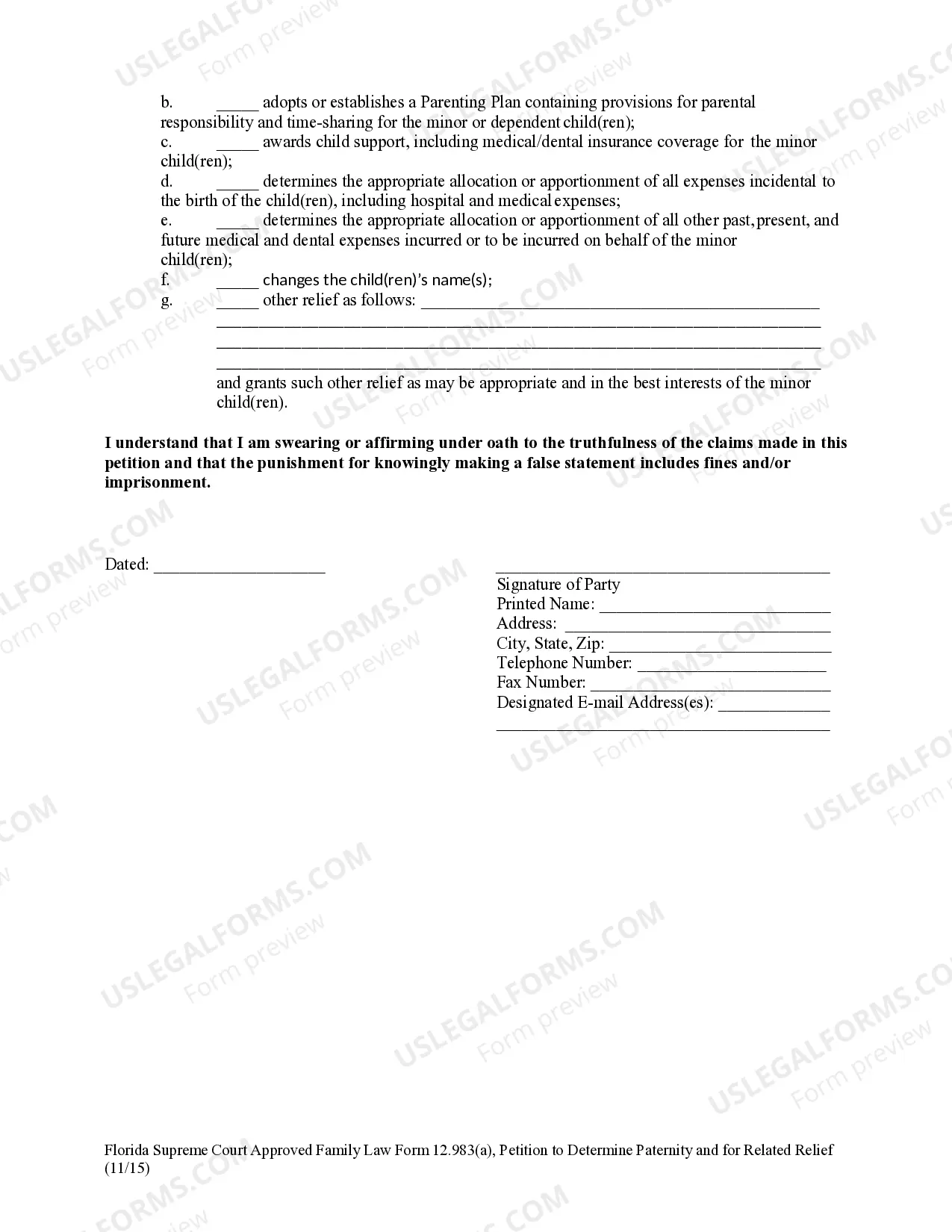 Preview Petition to Determine Paternity and for Related Relief