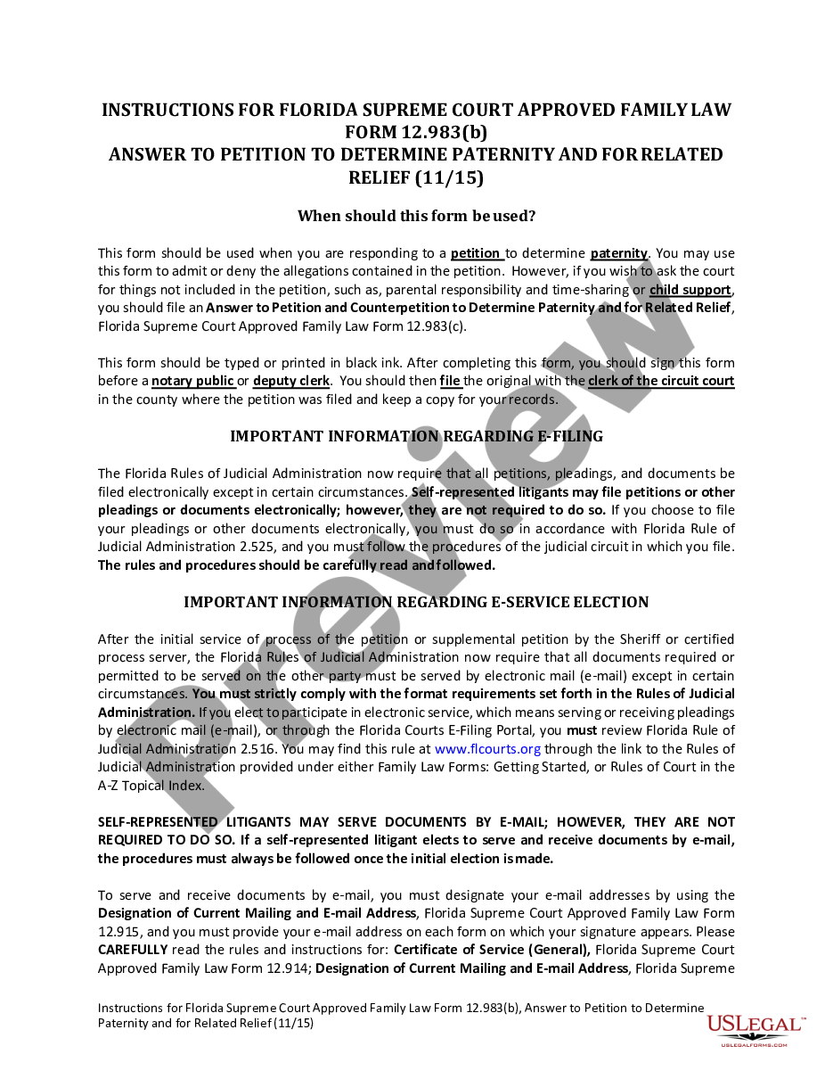 form Answer to Petition to Determine Paternity and for Related Relief preview