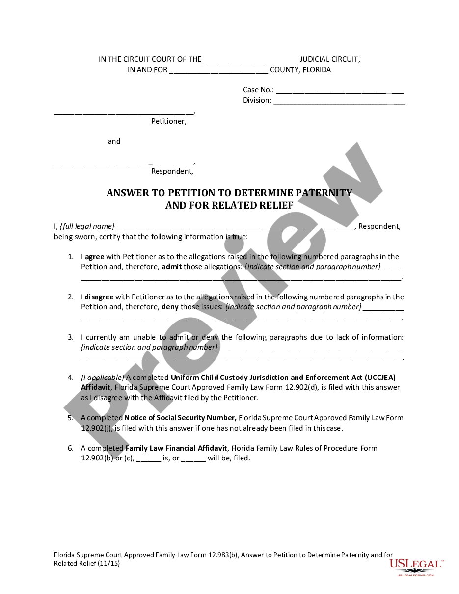 page 4 Answer to Petition to Determine Paternity and for Related Relief preview
