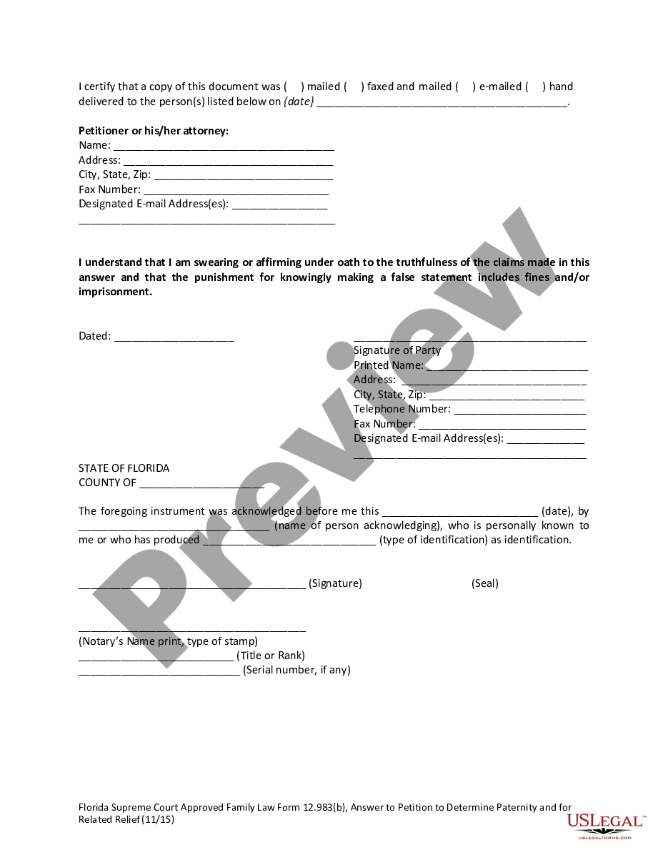 page 5 Answer to Petition to Determine Paternity and for Related Relief preview