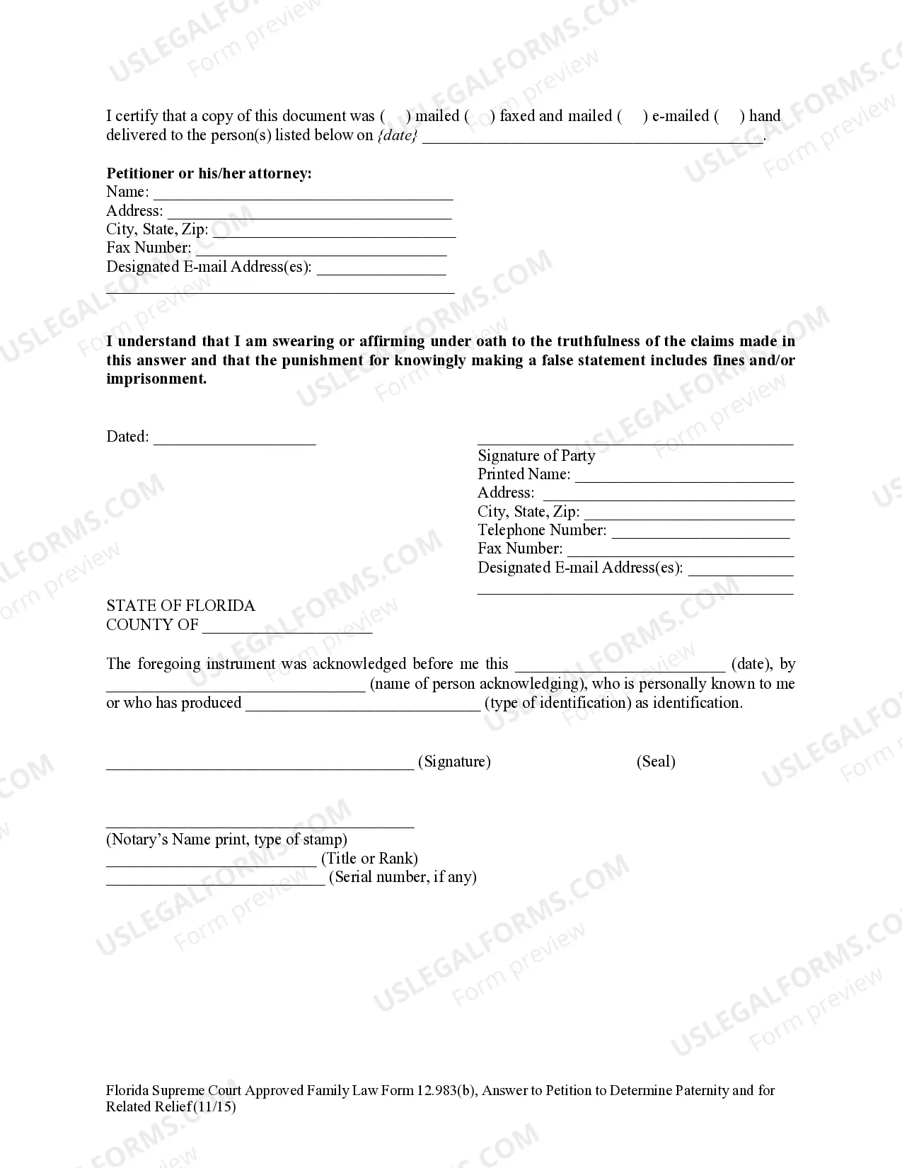 Preview Answer to Petition to Determine Paternity and for Related Relief