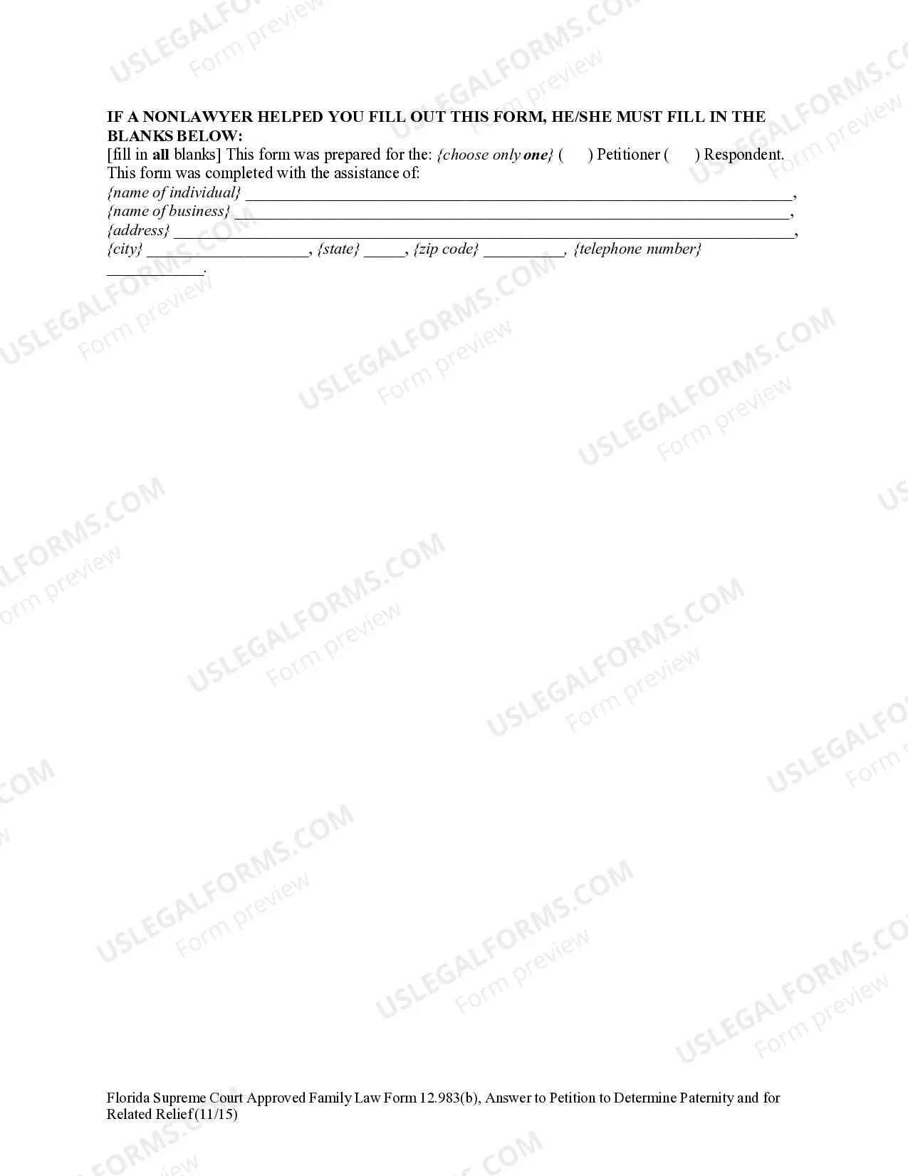 Preview Answer to Petition to Determine Paternity and for Related Relief