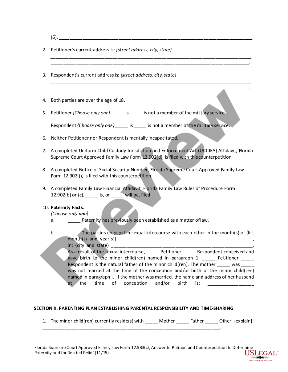 page 5 Answer to Petition and Counterpetition to Determine Paternity and for Related Relief preview