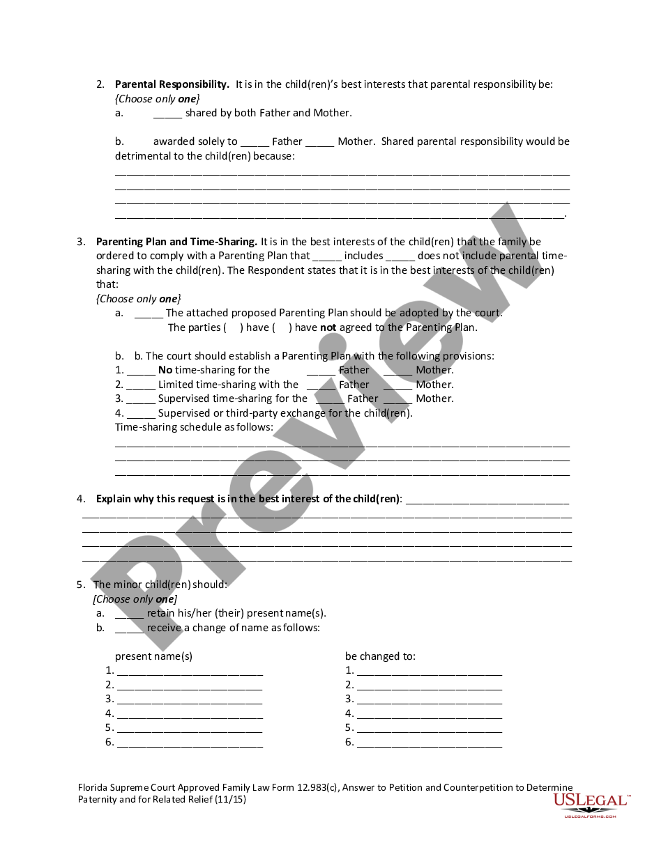 form Answer to Petition and Counterpetition to Determine Paternity and for Related Relief preview