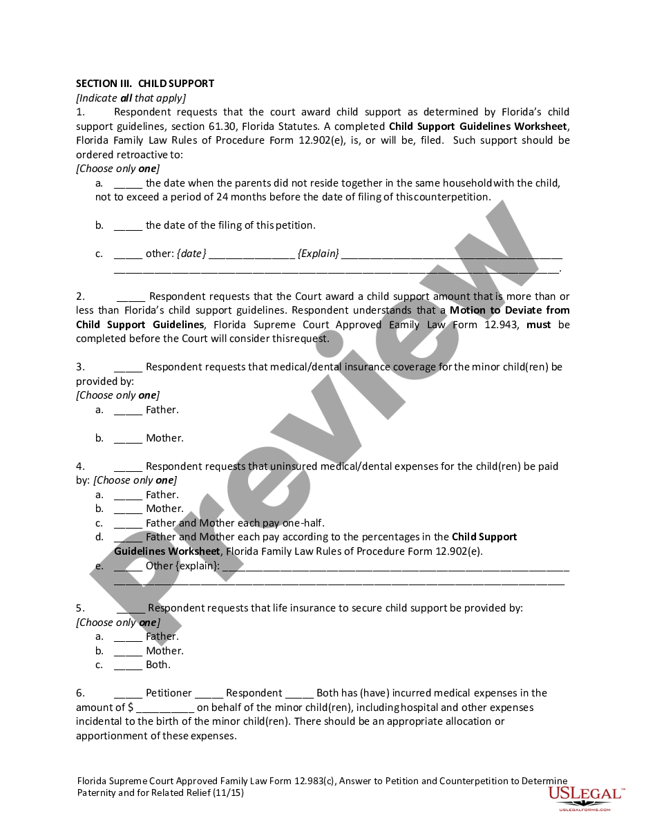 page 7 Answer to Petition and Counterpetition to Determine Paternity and for Related Relief preview