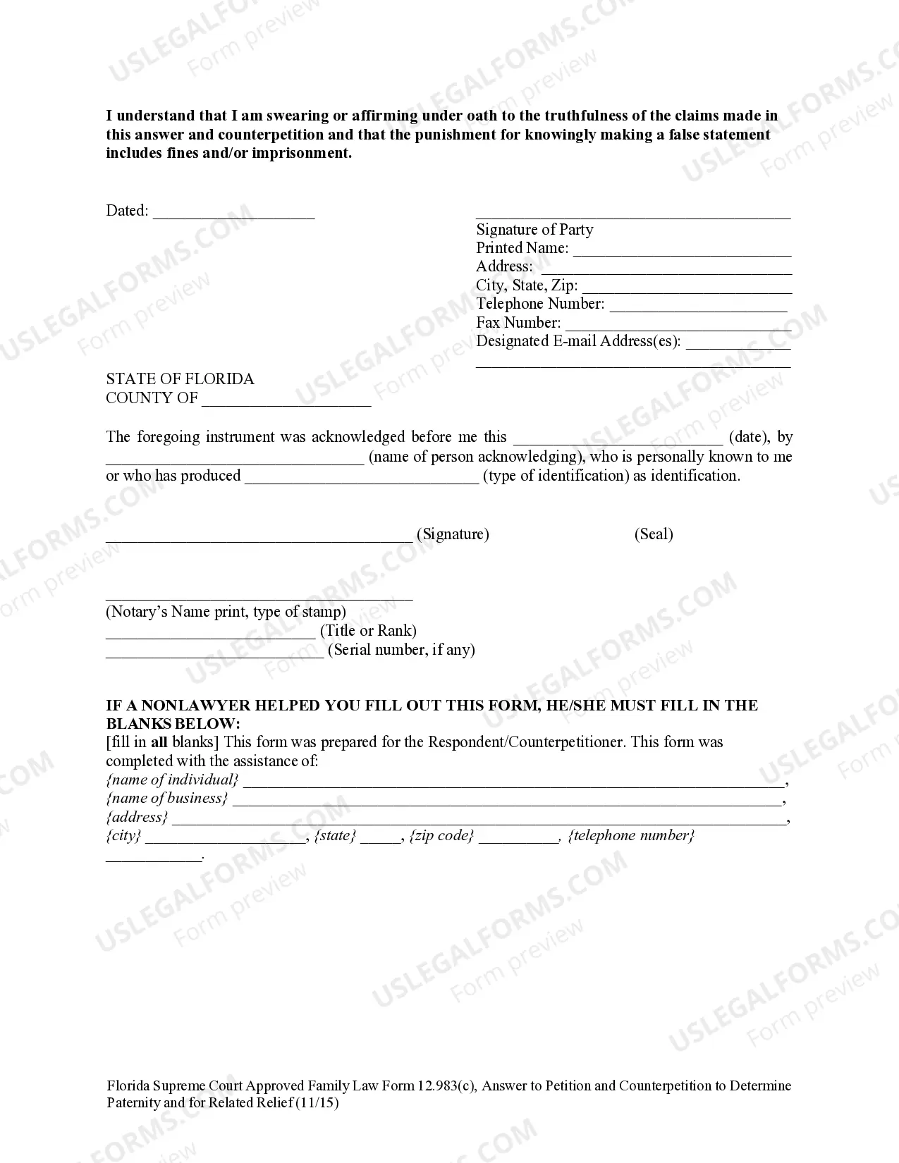 Preview Answer to Petition and Counterpetition to Determine Paternity and for Related Relief