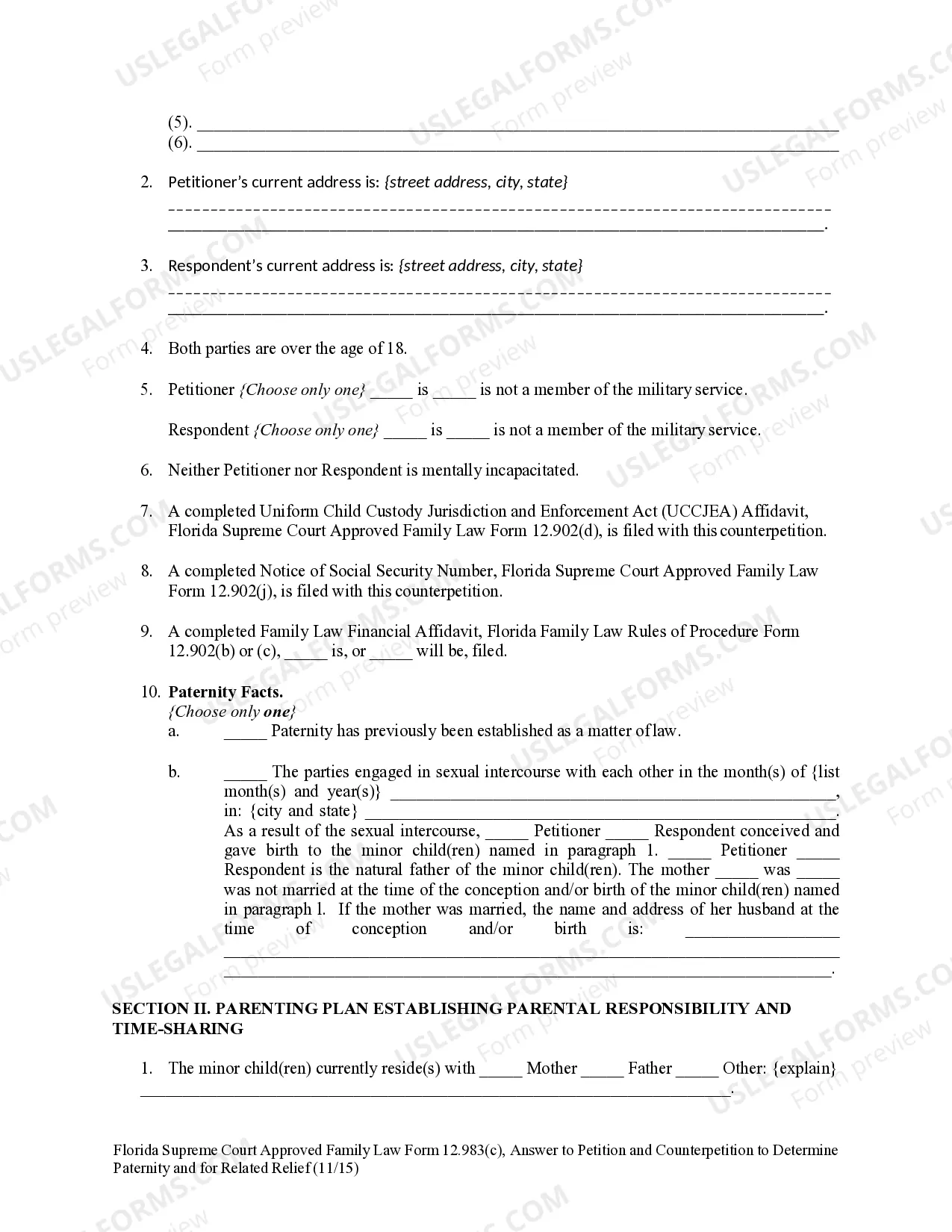 Preview Answer to Petition and Counterpetition to Determine Paternity and for Related Relief