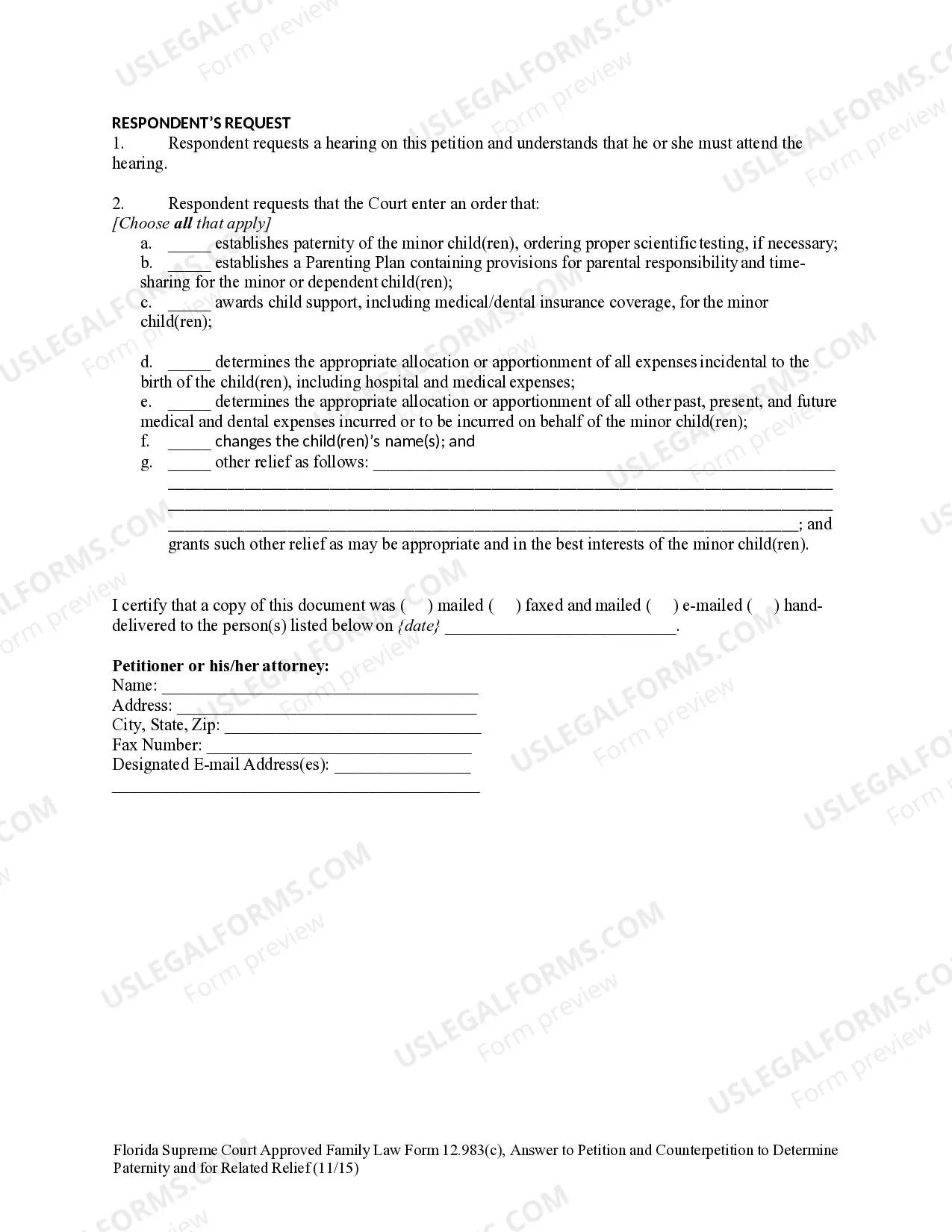Preview Answer to Petition and Counterpetition to Determine Paternity and for Related Relief