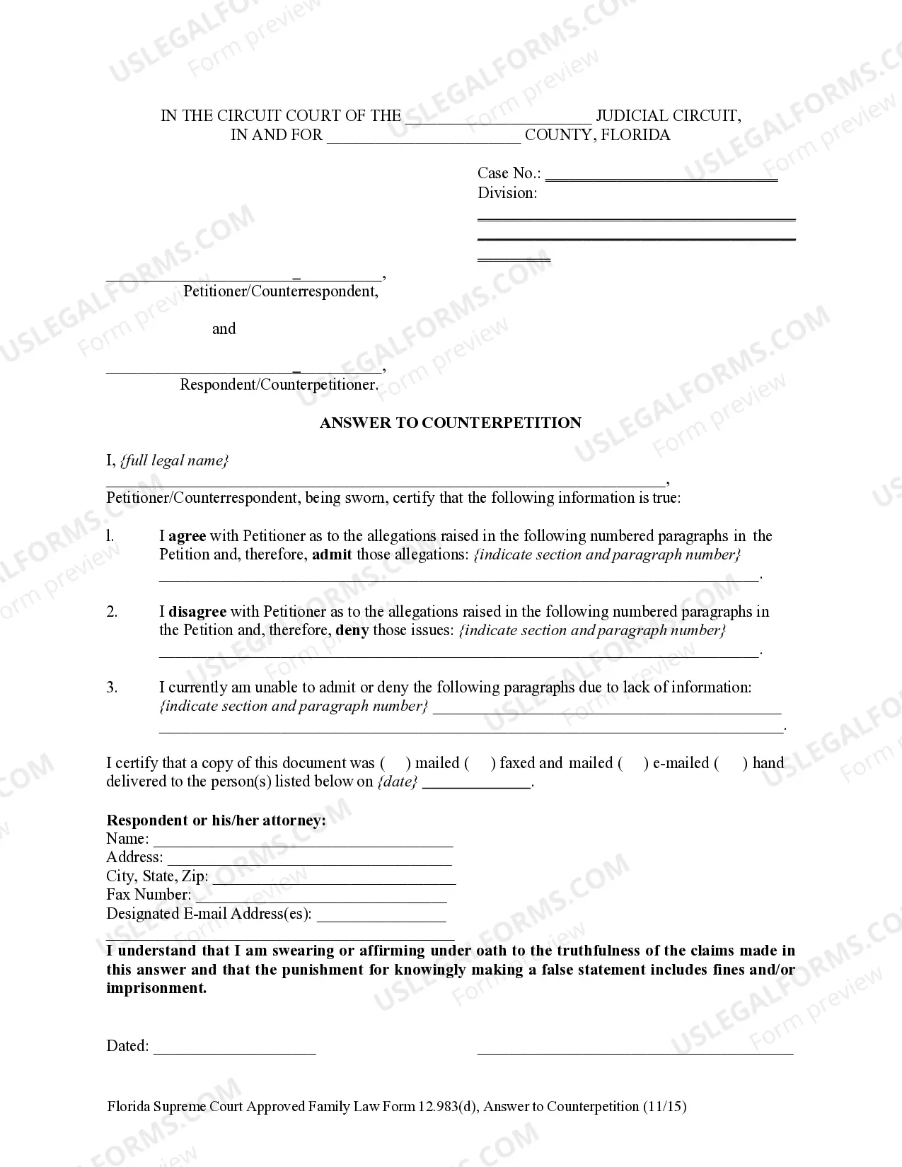 Preview Answer to Counterpetition