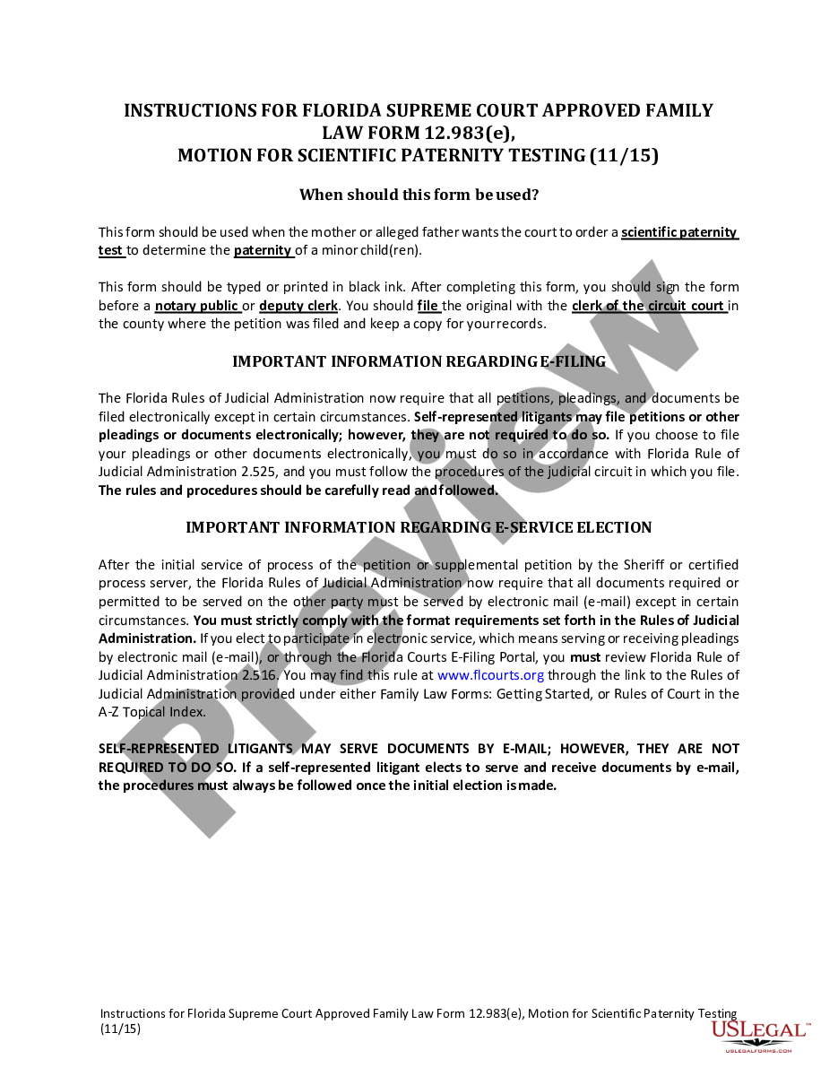 form Motion for Scientific Paternity Testing - Official preview