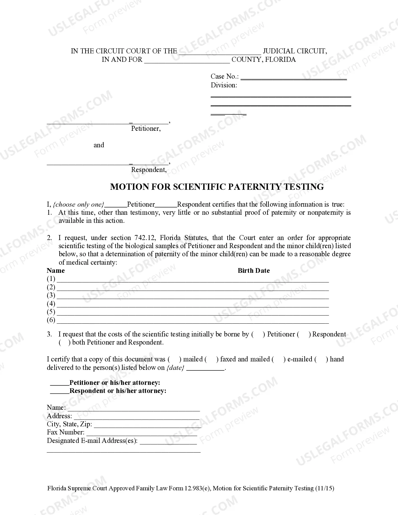 Preview Motion for Scientific Paternity Testing - Official