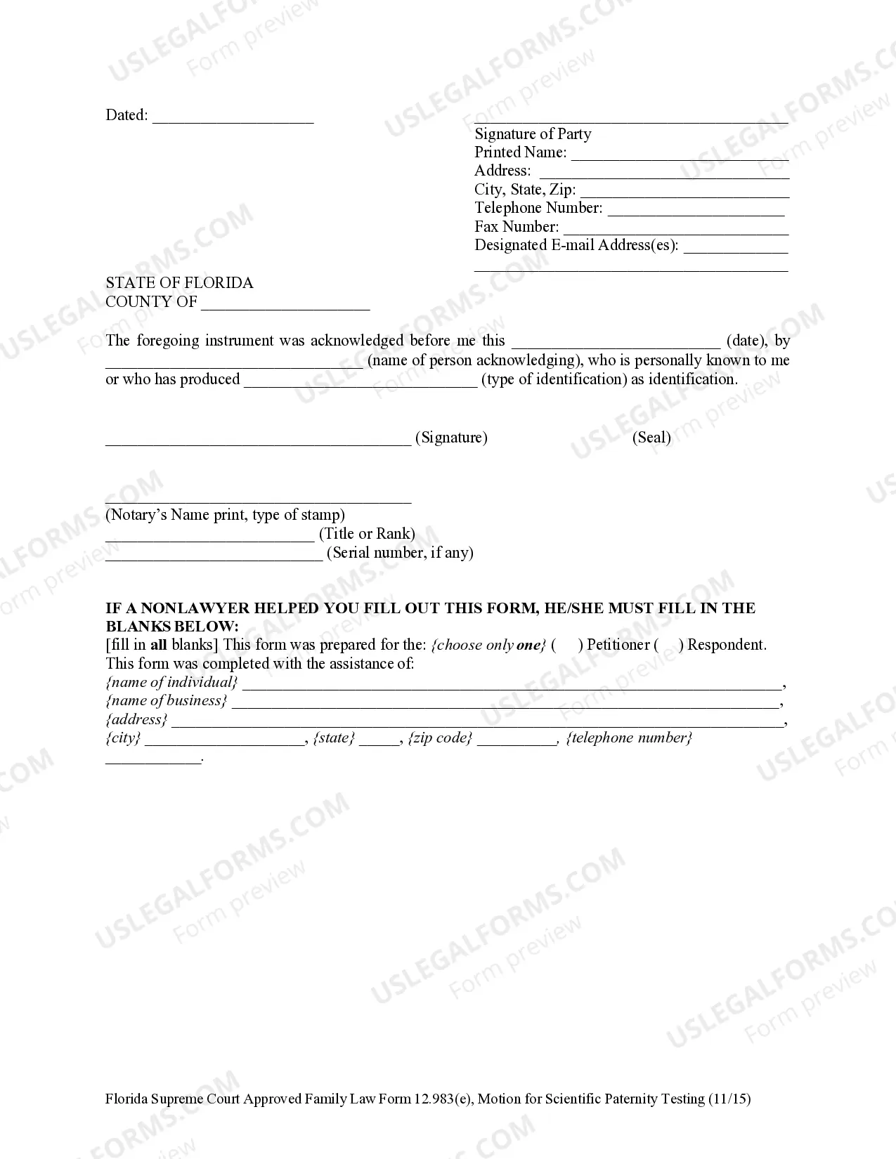 Preview Motion for Scientific Paternity Testing - Official