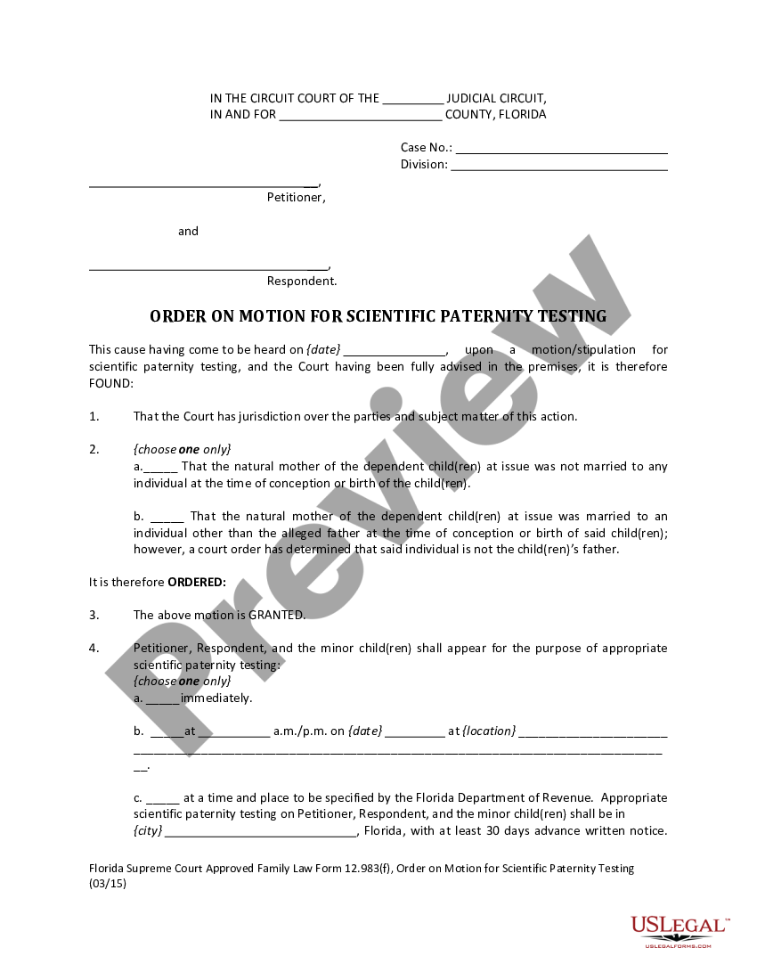 Motion For Scientific Paternity Testing Form | US Legal Forms