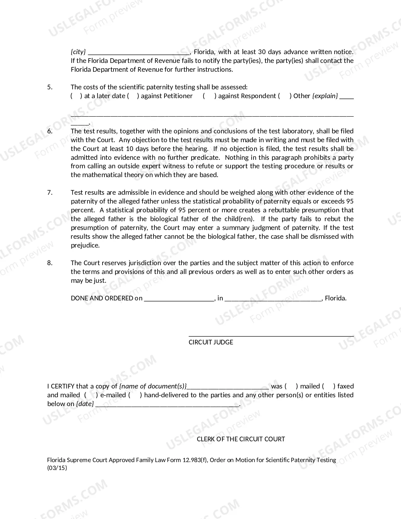 Preview Order on Motion for Scientific Paternity Testing