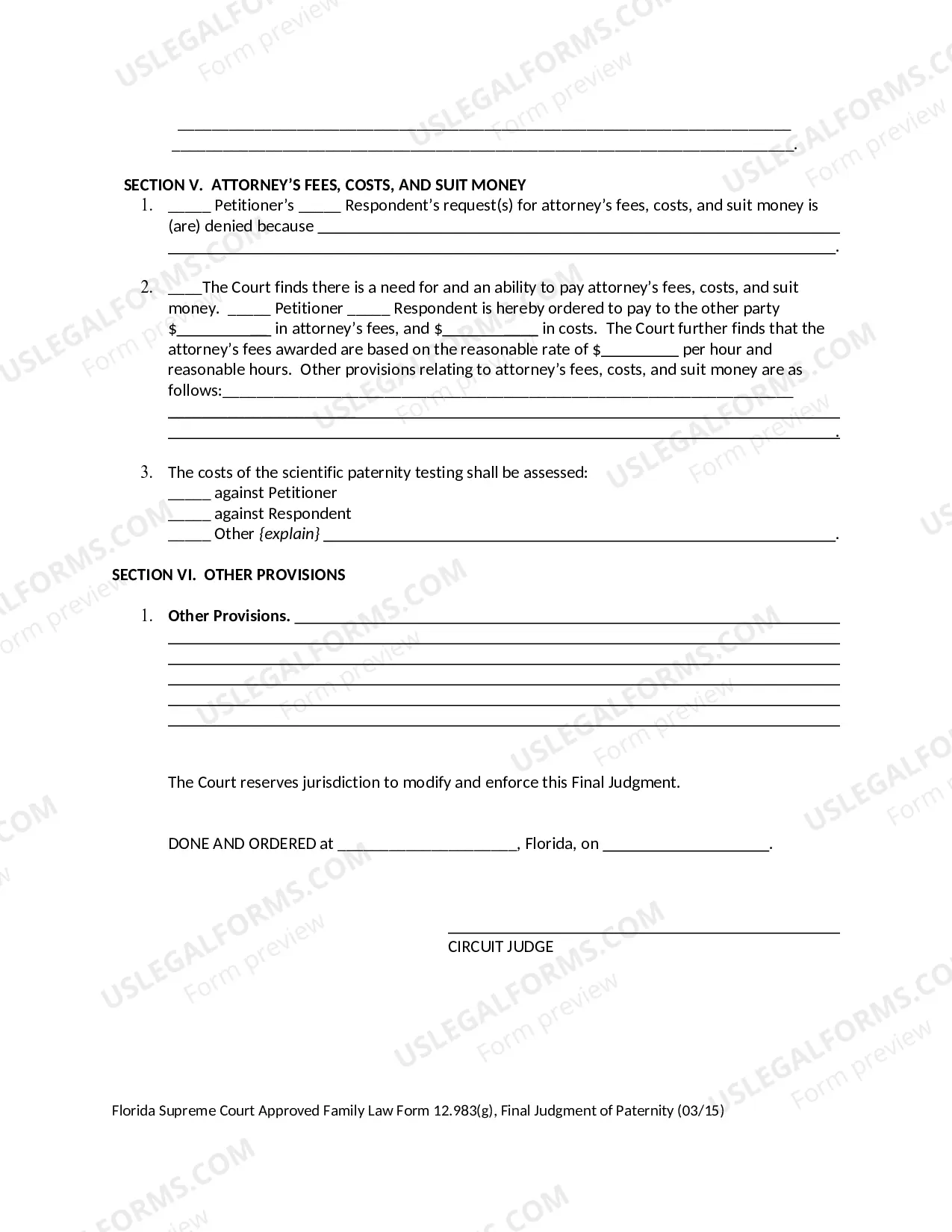 Preview Final Judgment of Paternity