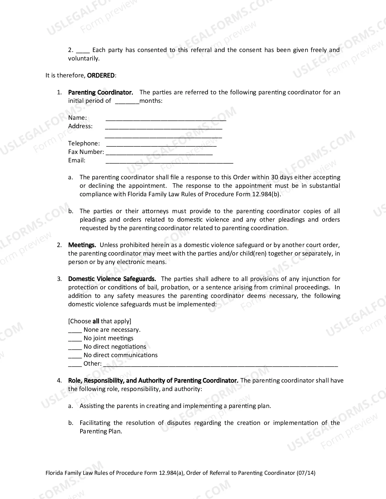 Preview Order of Referral to Parenting Coordinator