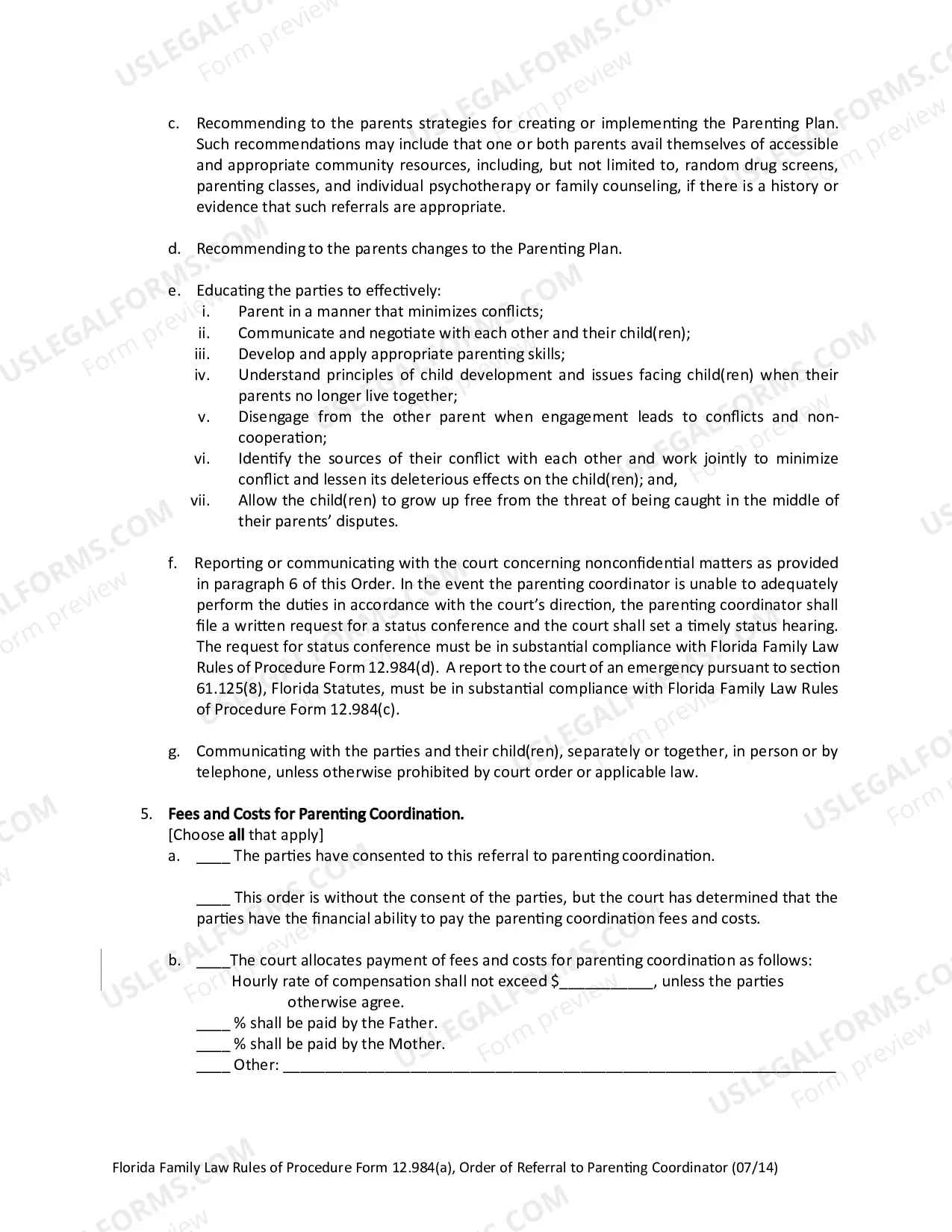 Preview Order of Referral to Parenting Coordinator
