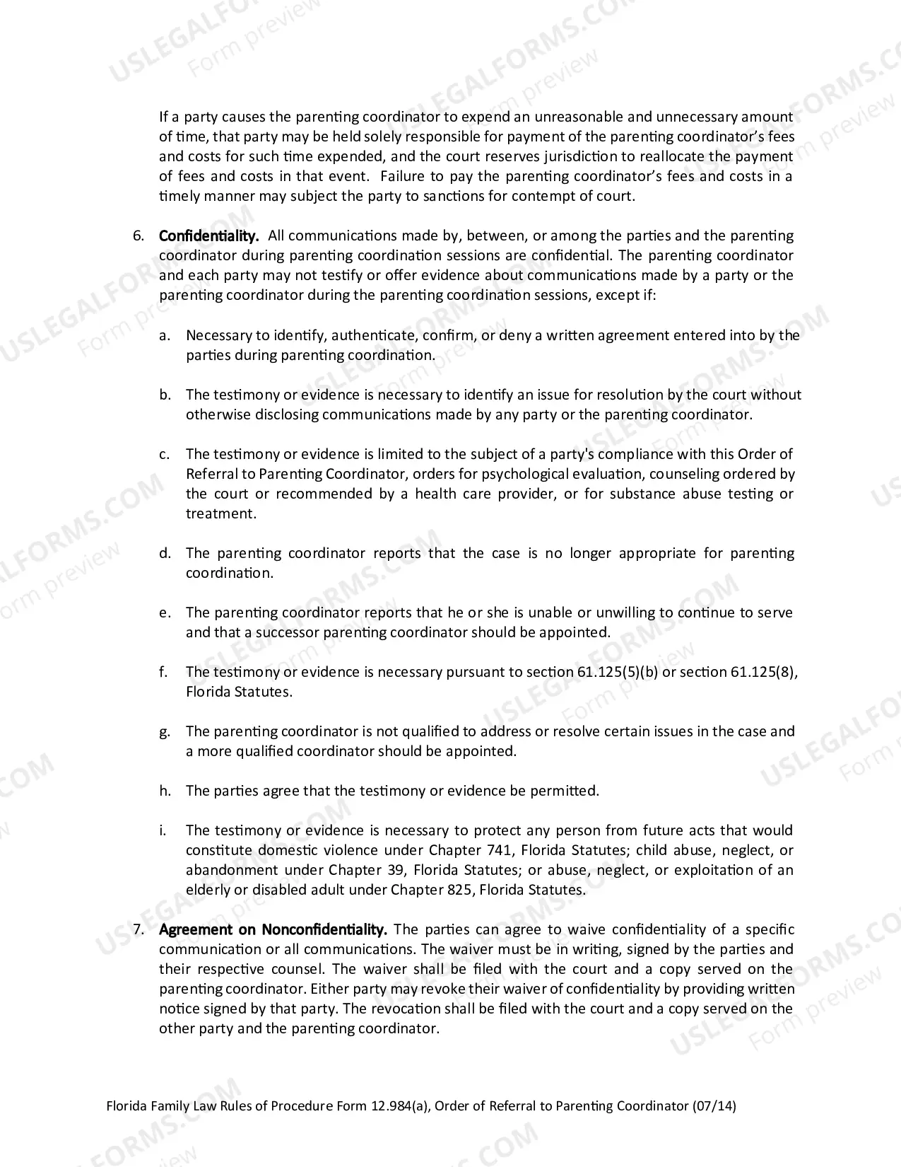 Preview Order of Referral to Parenting Coordinator