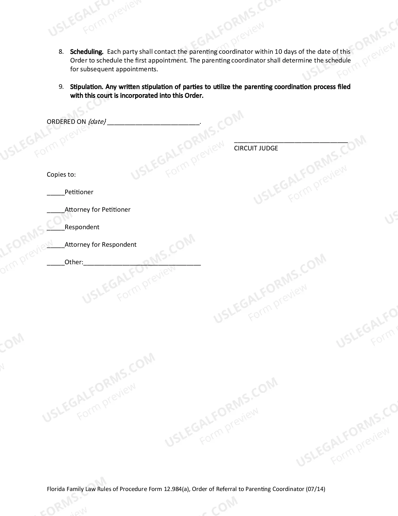 Preview Order of Referral to Parenting Coordinator