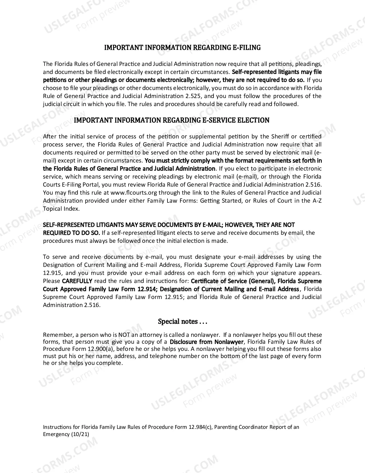 Preview Report of an Emergency