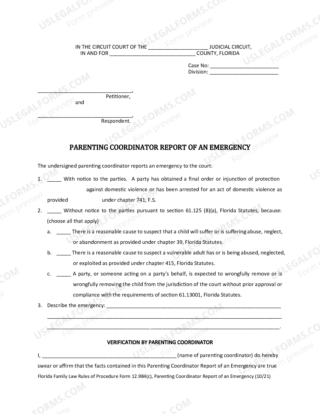 Preview Report of an Emergency
