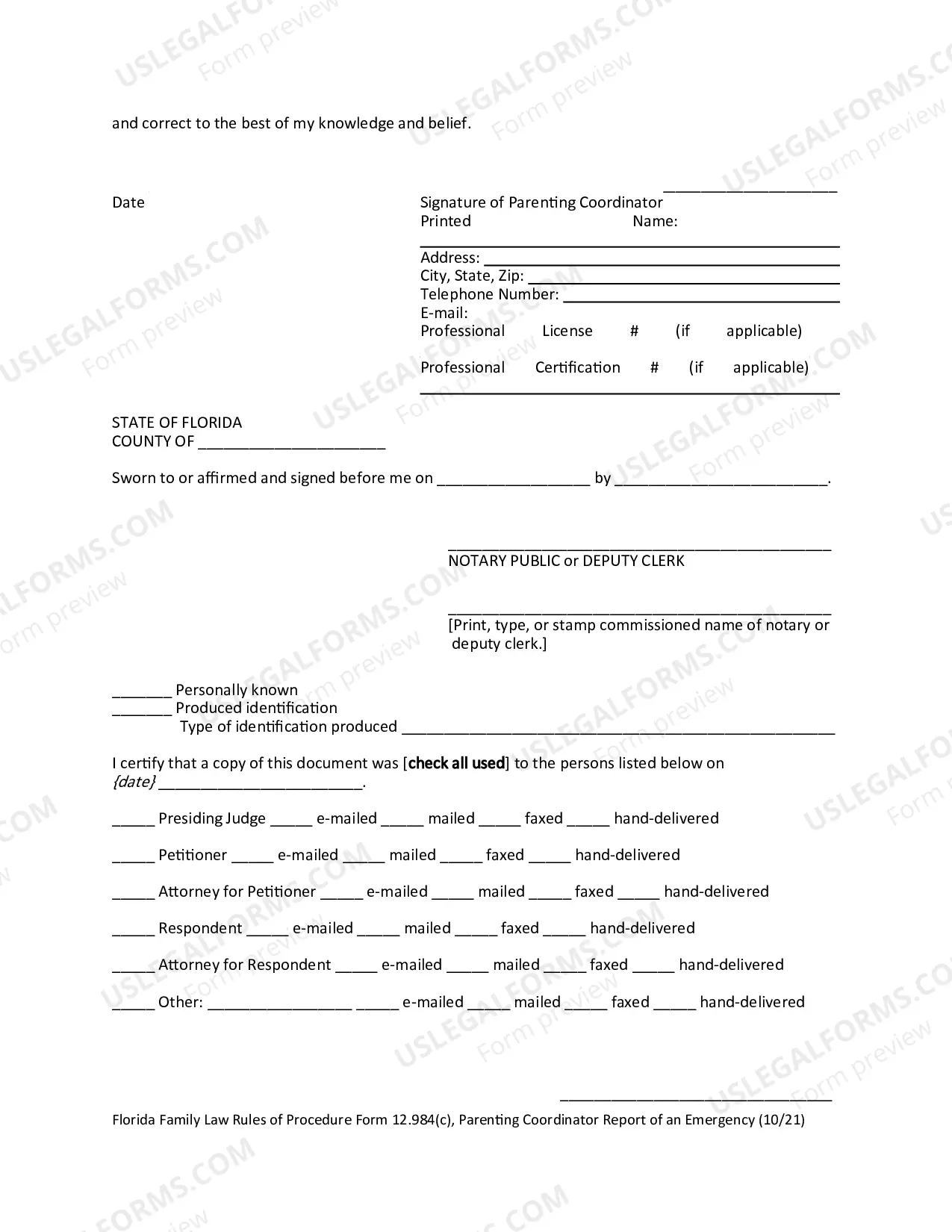 Preview Report of an Emergency