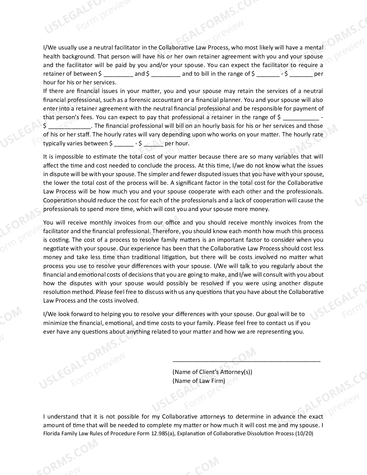 Preview Explanation of Collaborative Dissolution Process Attorney Client