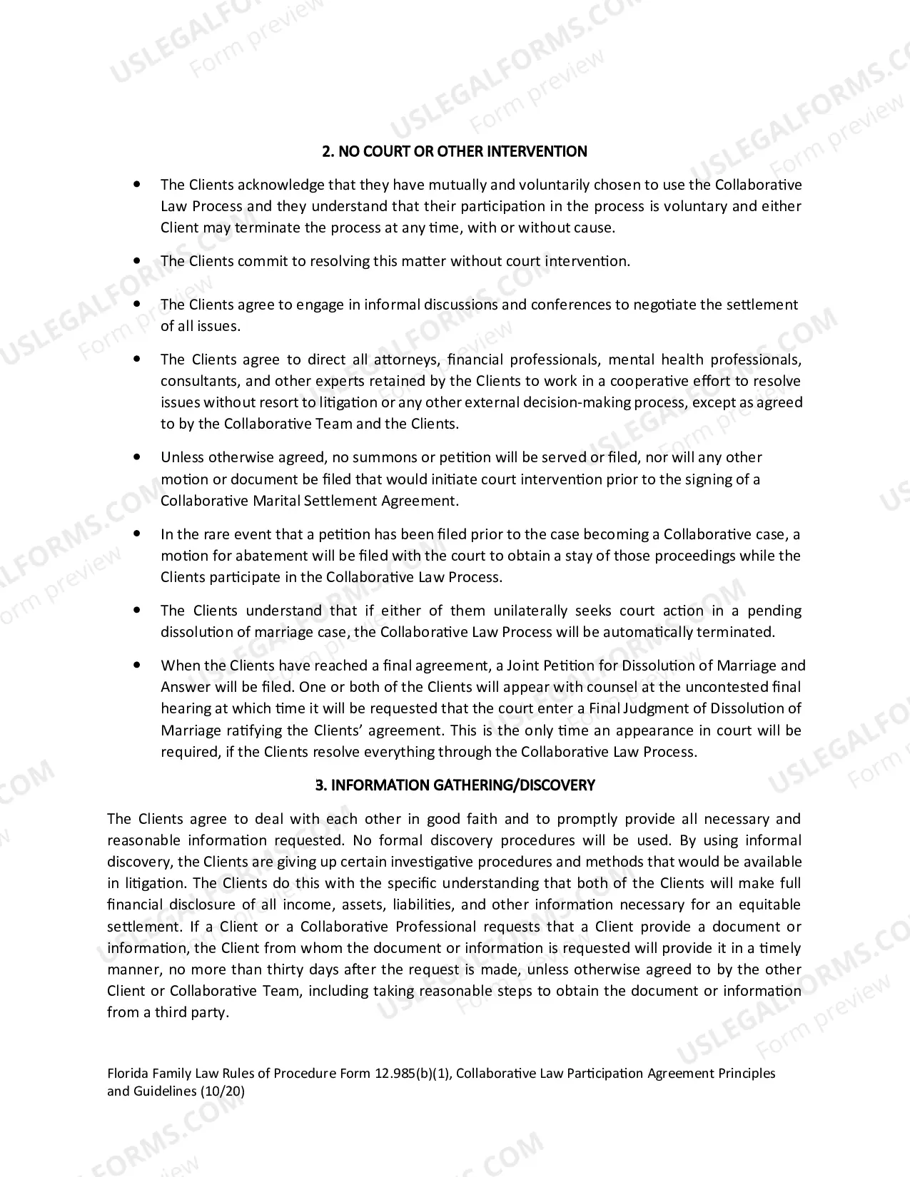 Preview Collaborative Law Participation Agreement Principles and Guidelines