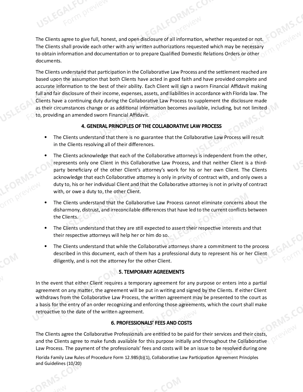 Preview Collaborative Law Participation Agreement Principles and Guidelines