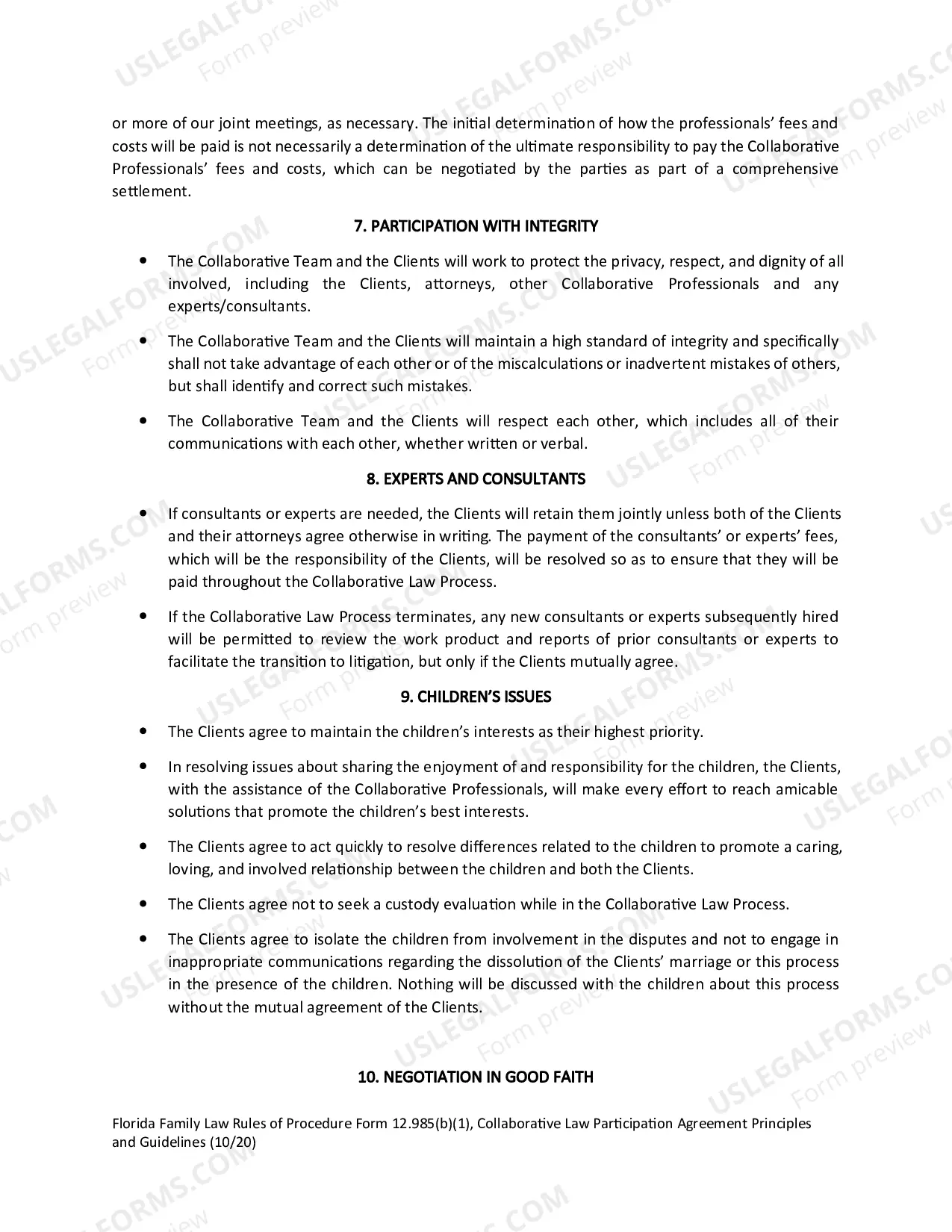Preview Collaborative Law Participation Agreement Principles and Guidelines