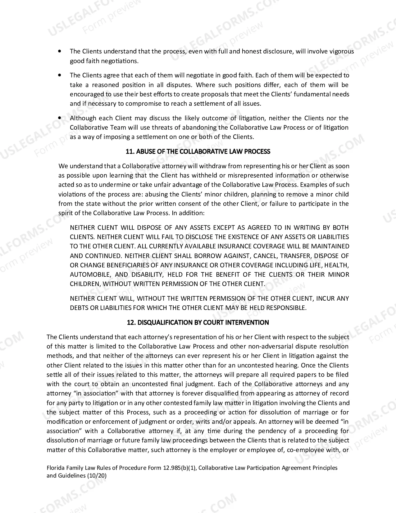 Preview Collaborative Law Participation Agreement Principles and Guidelines