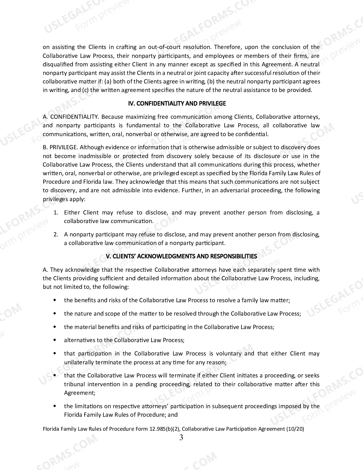 Preview Collaborative Law Participation Agreement