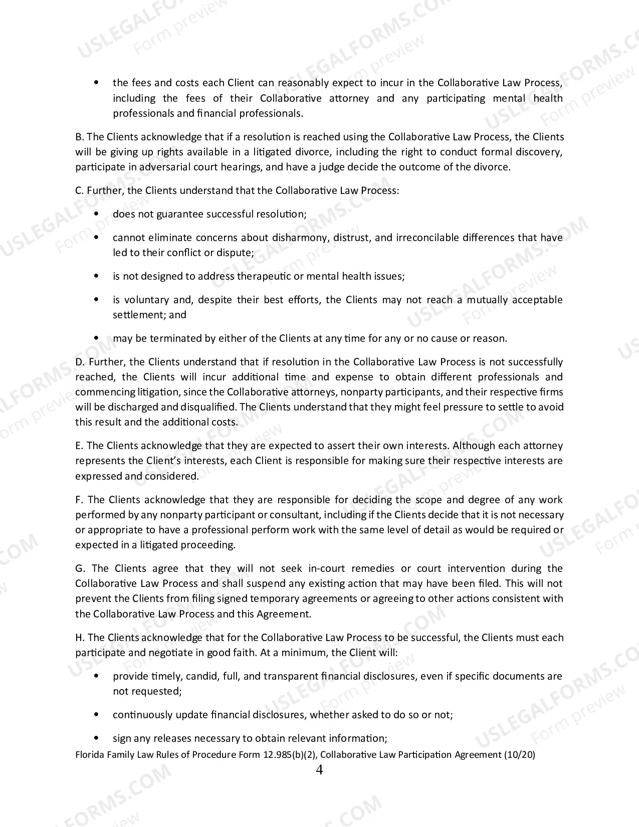 Preview Collaborative Law Participation Agreement