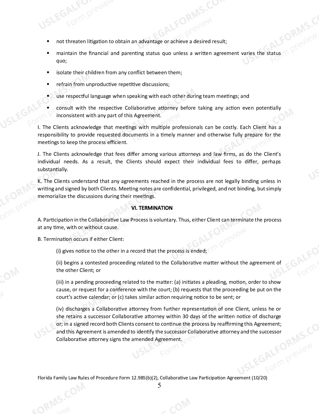 Preview Collaborative Law Participation Agreement