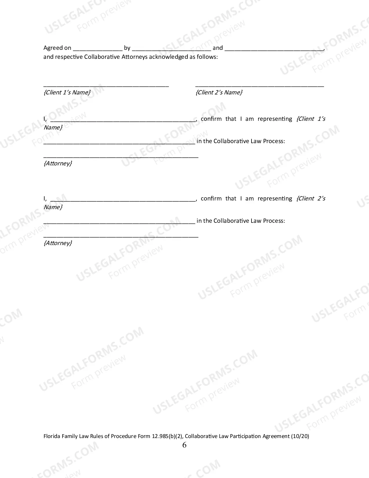 Preview Collaborative Law Participation Agreement