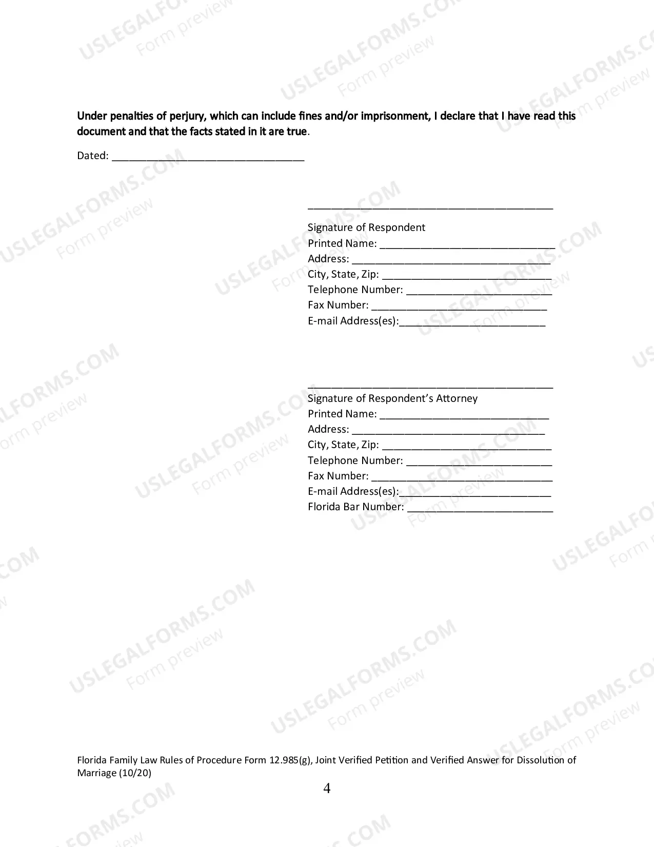 Preview Joint Verified Petition and Verified Answer for Dissolution of Marriage