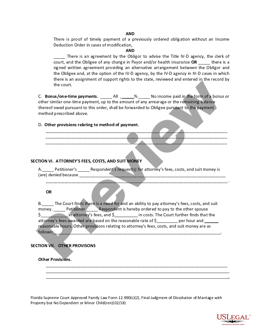 page 9 Final Judgment of Dissolution of Marriage with Property but No Dependent or Minor Children preview