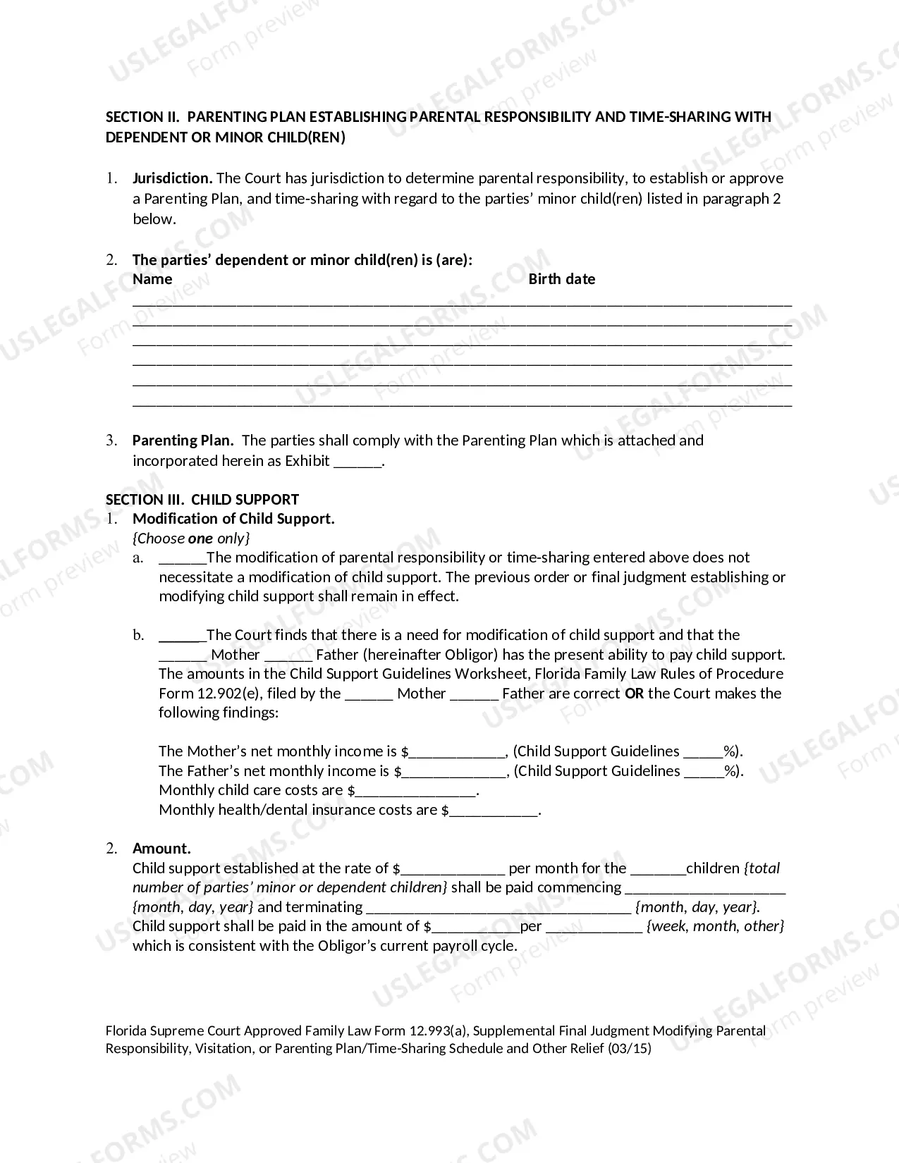 Preview Supplemental Final Judgment of Modification of Parental Responsibility - Visitation