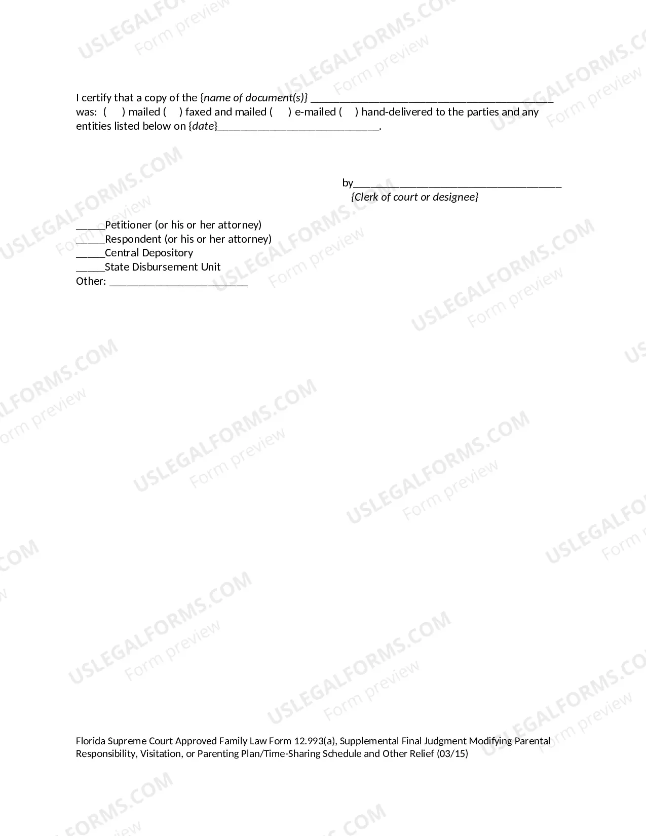 Preview Supplemental Final Judgment of Modification of Parental Responsibility - Visitation