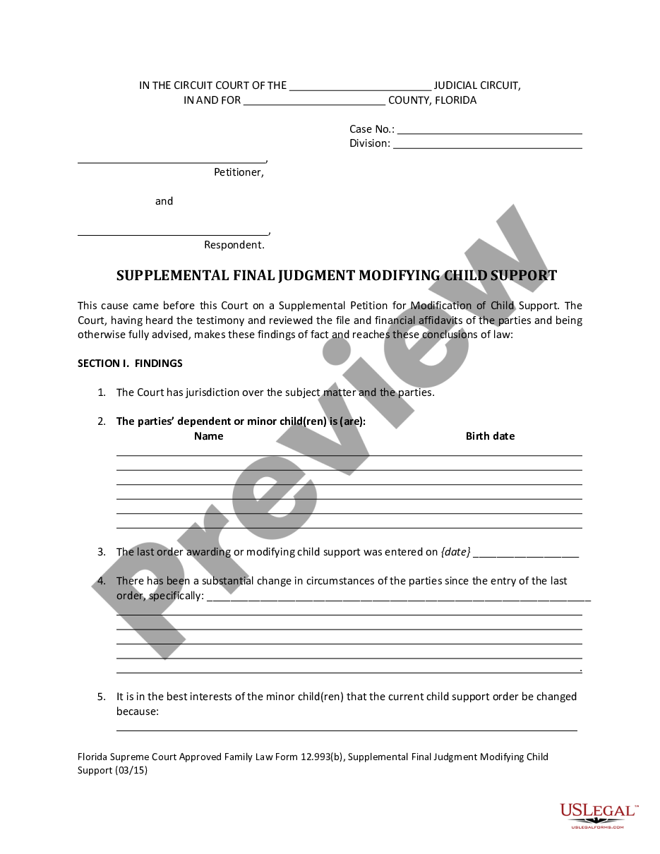 form Supplemental Final Judgment Modifying Child Support preview