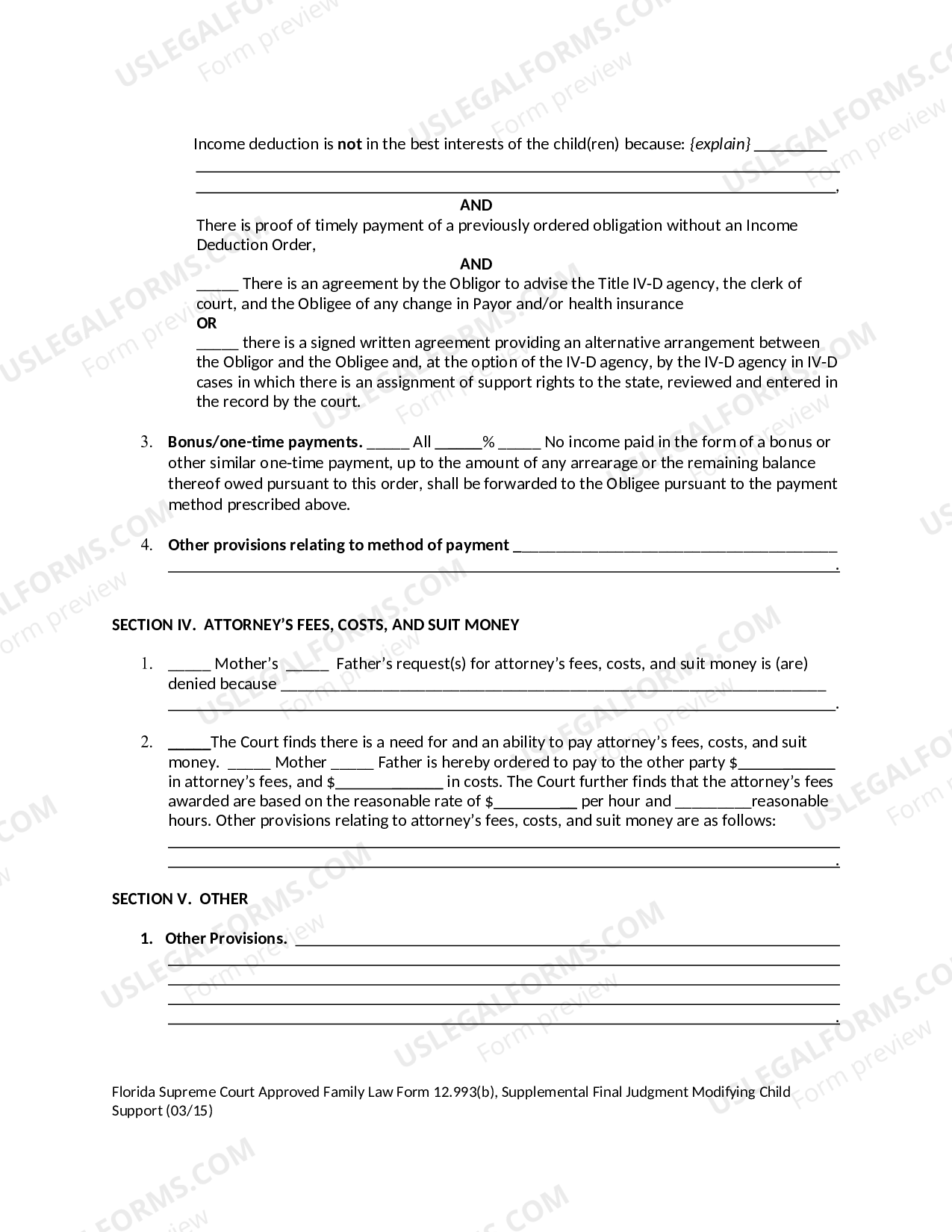 Florida Supplemental Final Judgment Modifying Child Support | US Legal