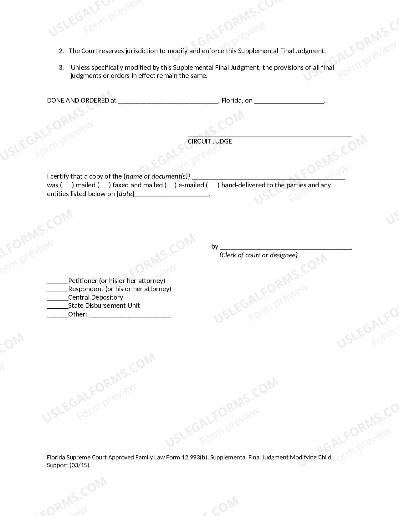 Preview Supplemental Final Judgment Modifying Child Support