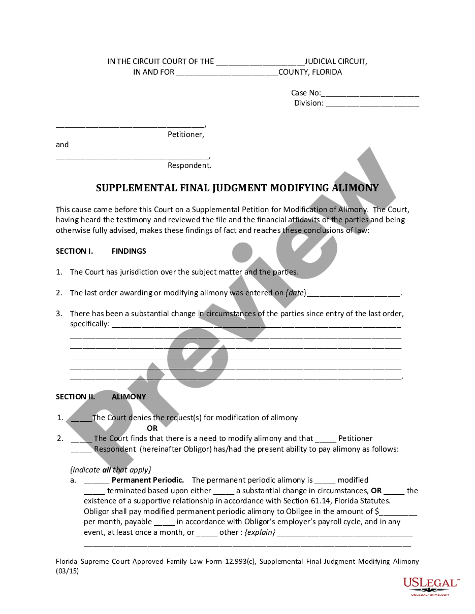 form Supplemental Final Judgment Modifying Alimony preview