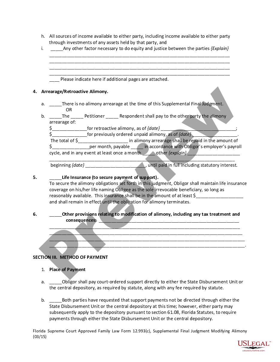 form Supplemental Final Judgment Modifying Alimony preview