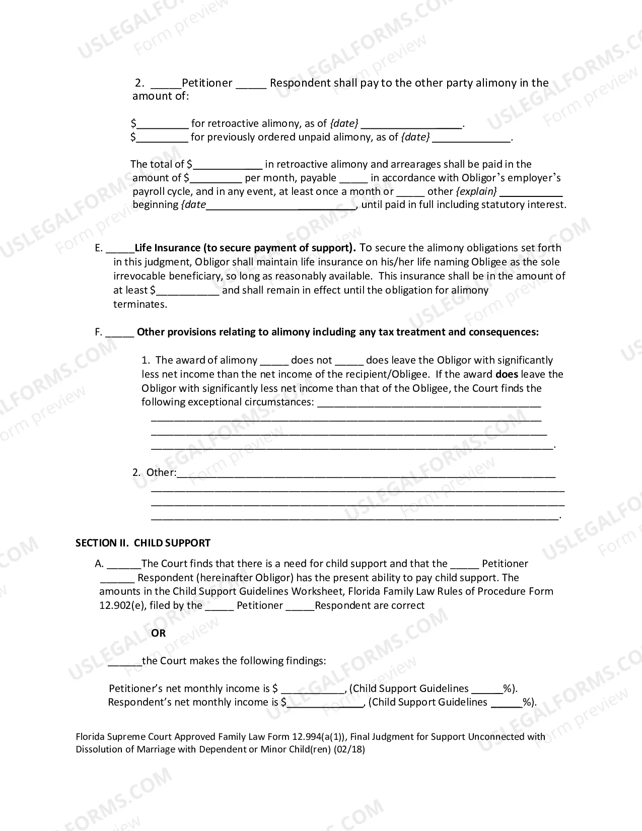 Preview Final Judgment for Support Unconnected with Dissolution of Marriage with Dependent or Minor Children