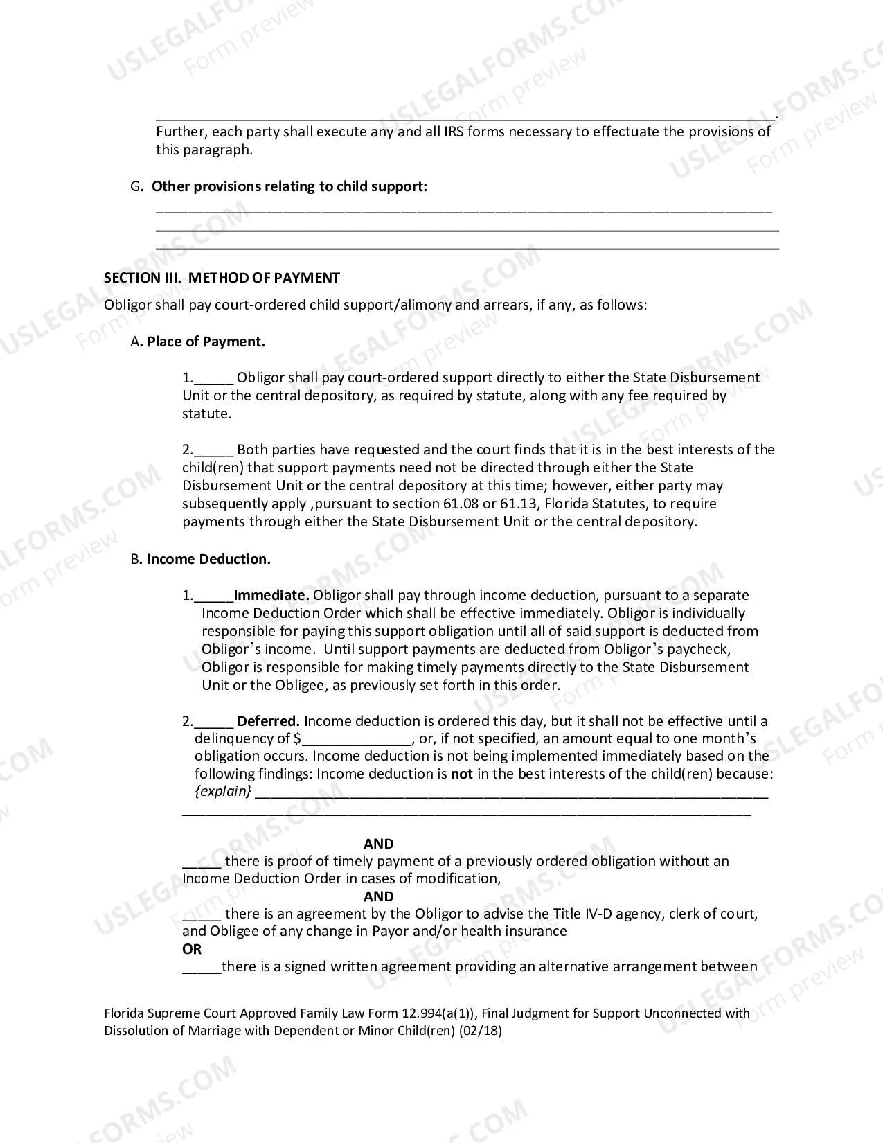 Preview Final Judgment for Support Unconnected with Dissolution of Marriage with Dependent or Minor Children